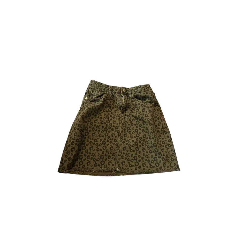 Tally Weill Green Leopard Print Jean Mini Skirt Size 34 US 2